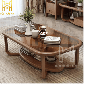 BÀN TRÀ GỖ TỰ NHIÊN MẶT KÍNH BT01